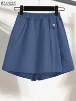 ZANZEA Women Denim Shorts Skirts Elastic Waist Shorts 2025 Fashion Summer Casual Solid Color Wide Leg Pants Elegant Trousers