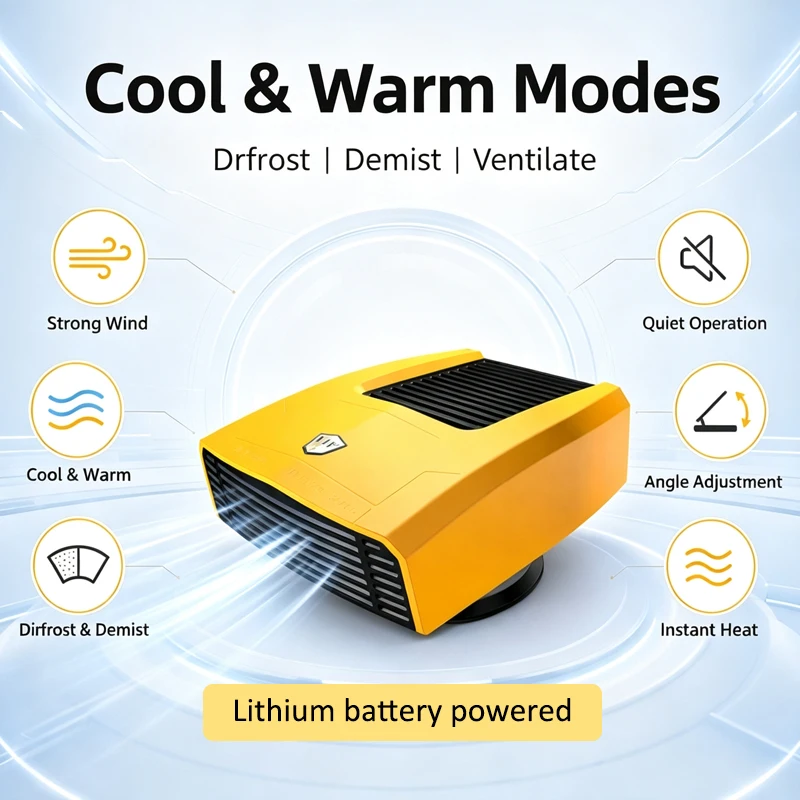 2-in-1 Portable car heater with fast heating and cooling fan for Dewalt/Milwaukee/makita/Ryobi 18V20V Battery car Glass defrost