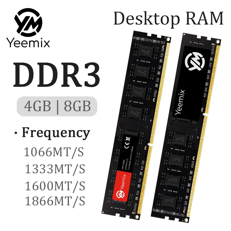 Yeemix DDR3 Desktop Memory 4GB 8GB 1066 1333 1600 1866MT/S PC3-8500 PC3-10600  PC3-12800 PC3-14900 UDIMM 240PIN Desktop RAM 1.5V