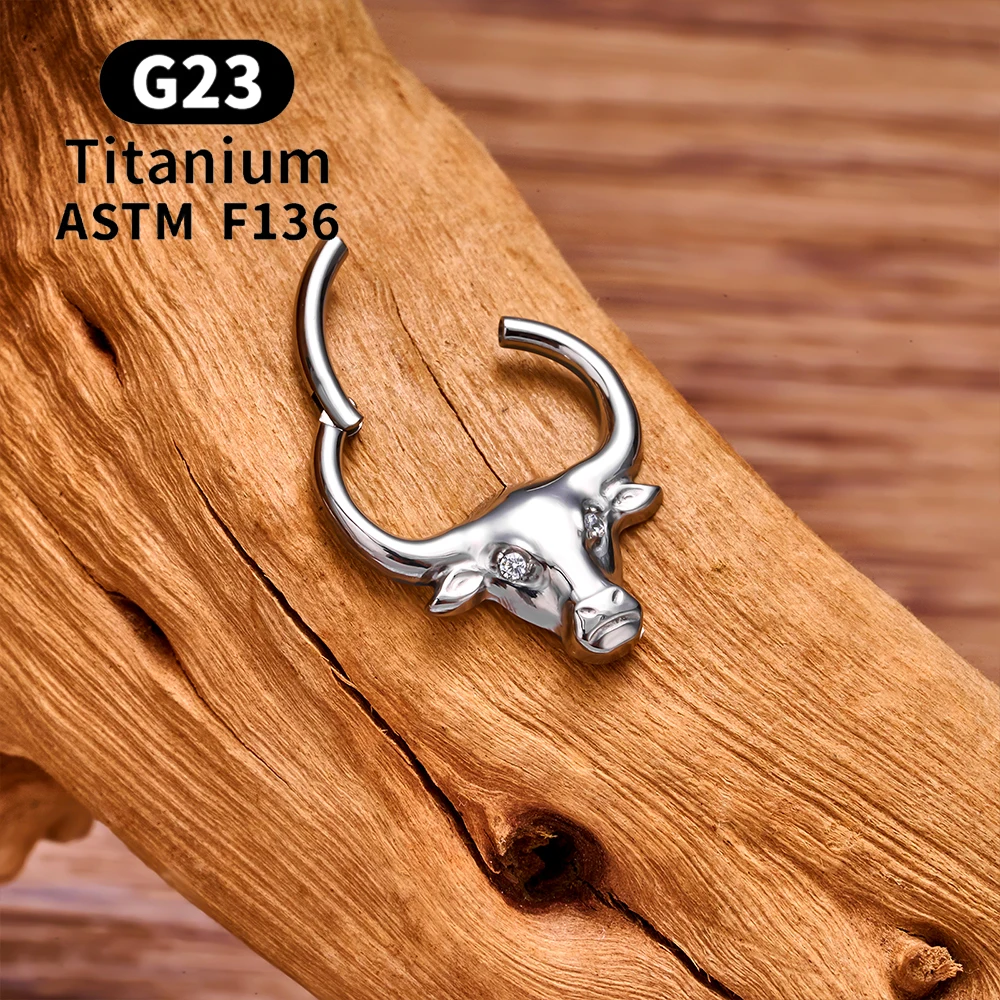 G23 Titanium Bull Head Design Piercing Septum Nose Ring Hoops 16G CZ Ear Cartilage Tragus Helix Earrings Men Women Body Jewelry