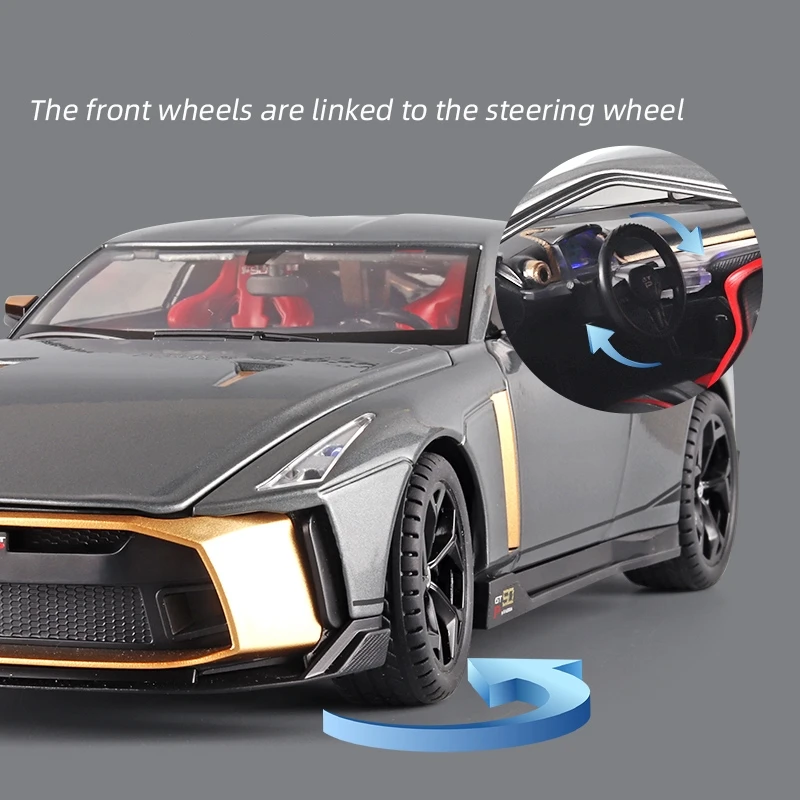 1/18 Nissan GTR 50 Toy Car Model Diecast Miniature Racing Model Doors Openable Sound & Light Collection Gift For Boy Children