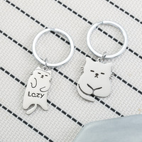 Cute Cat Stainless Steel Keychains Cartoon Sleeping Lazy Cat Key Chain Smooth Stainless Steel Gift for Friends