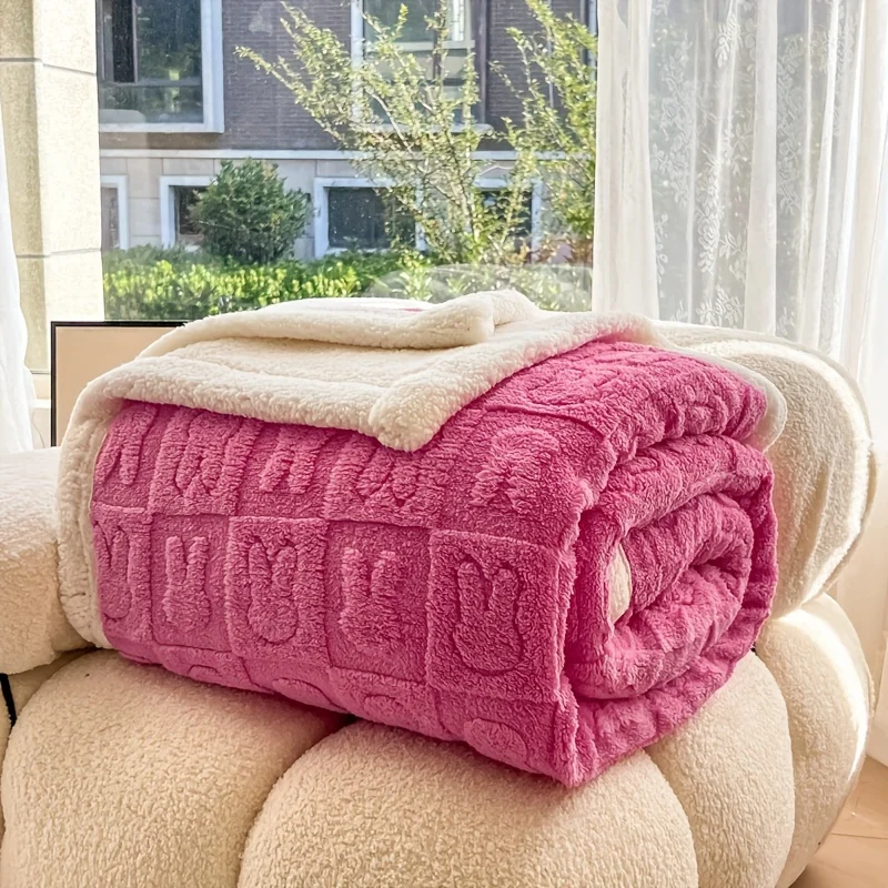 Solid Color Blanket Rabbit Double Layer Flannel Blanket Soft Warm Throw Nap Blanket For Couch Sofa Gift Blanket For All Season