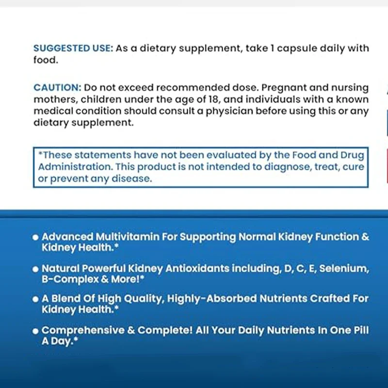 Advanced Kidney Foundation Comprehensive Vitamin Support Supplement, Mineral Mixture, 60 Capsules