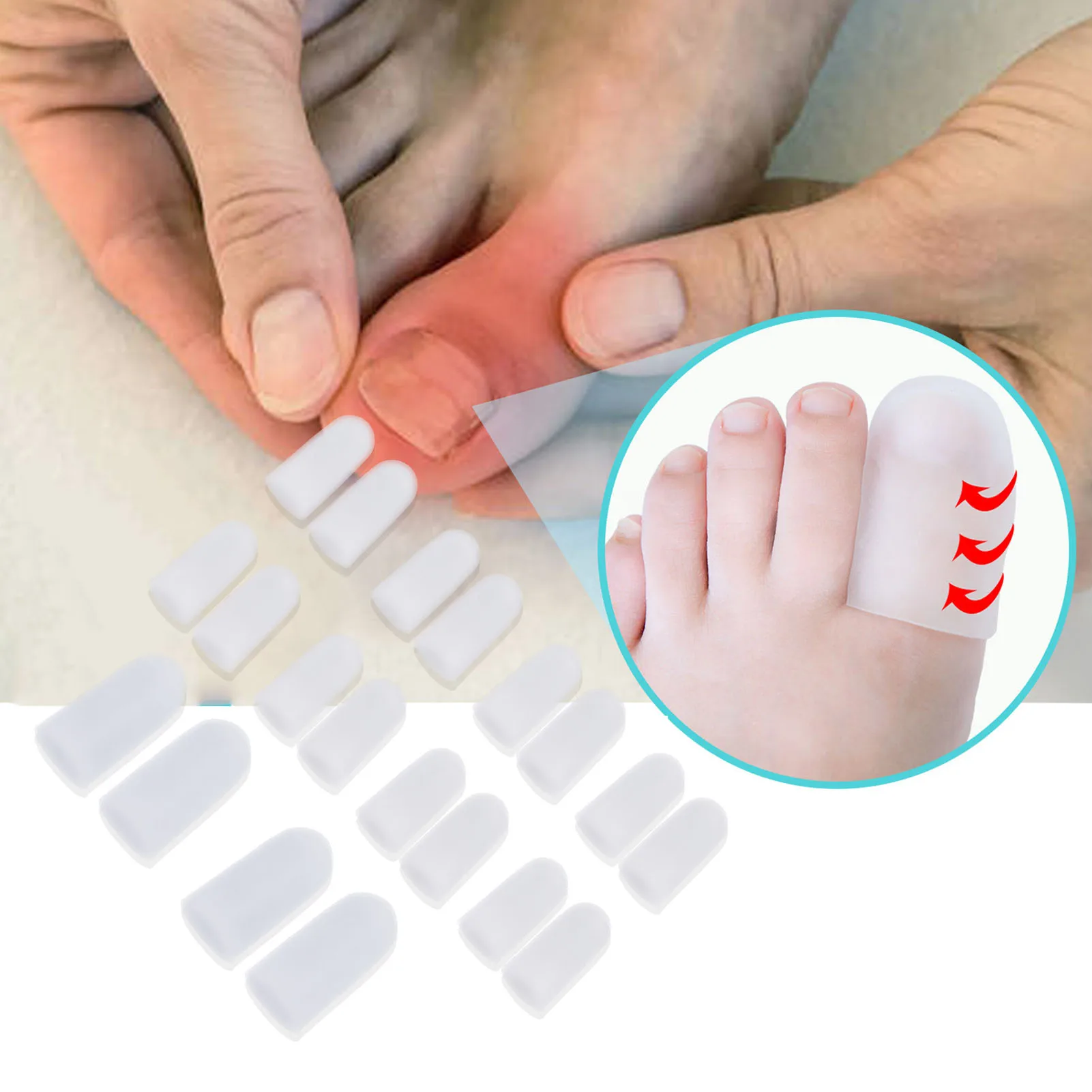Protector de silicona suave para dedos de los pies, 10 pares, evita la fricción, diferentes tamaños