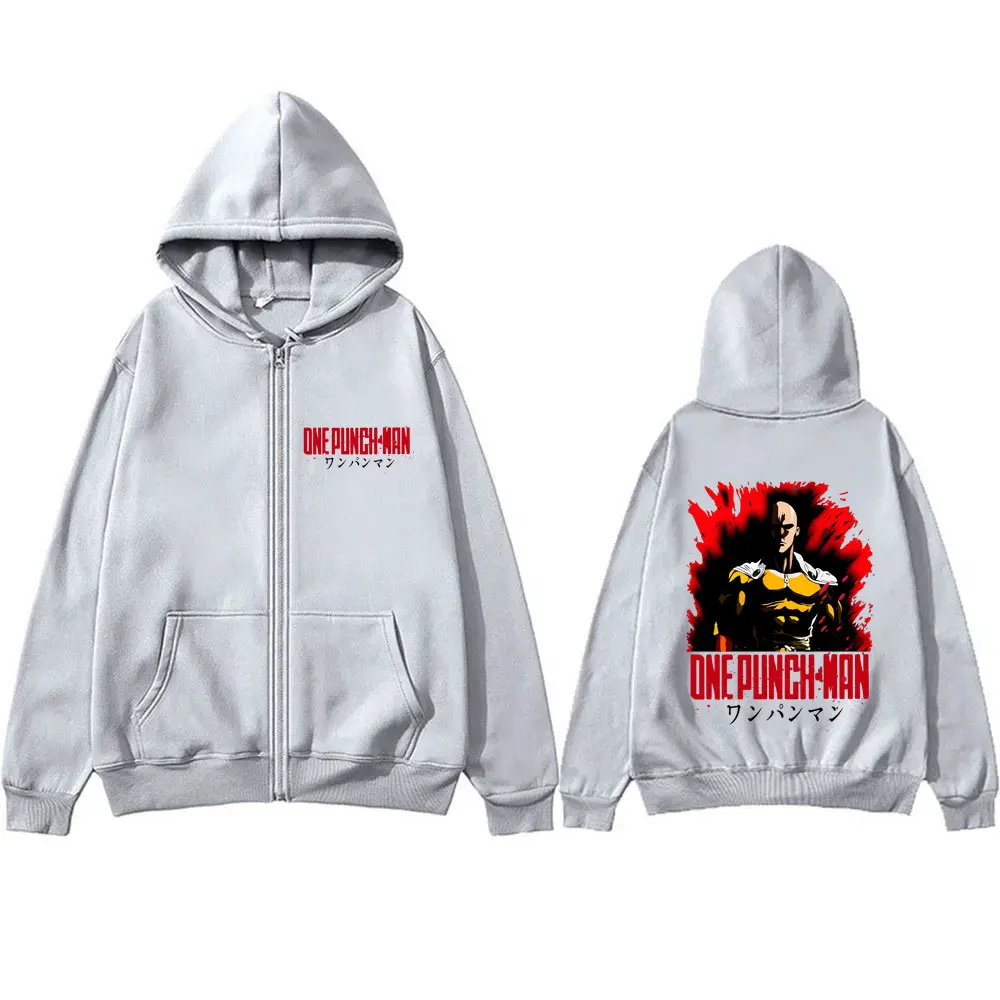 เสื้อฮู้ดซิปอนิเมะวันพันช์แมน ไซตามะ เสื้อผ้าแฟชั่นผู้ชายผู้หญิง สไตล์ฮาราจูกุ เสื้อแจ็คเก็ตซิป เสื้อโค้ทผู้ชายสไตล์วินเทจ เสื้อฮู้ดโอเวอร์ไซส์
