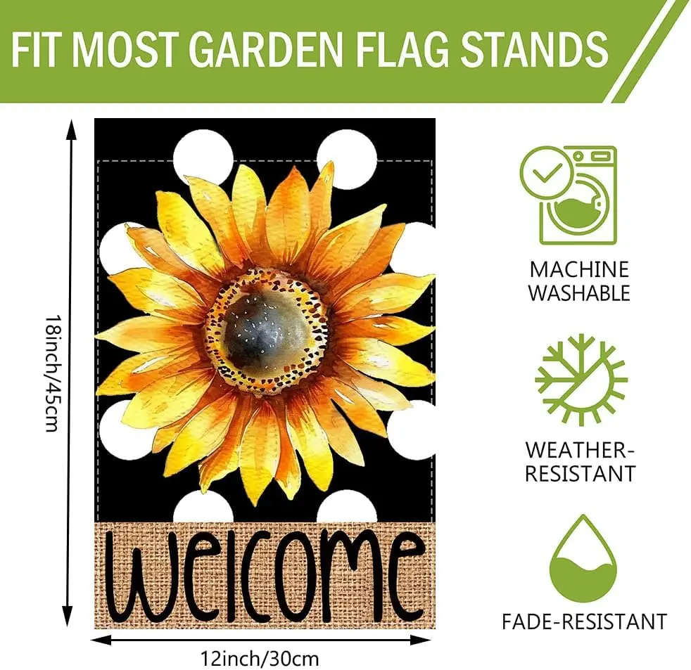 Welcome Garden Flag sunflower dots Spring And Summer Garden Flags 12 * 18inch Yard Porch House Flag Suitable For Outdoor Cou yyi