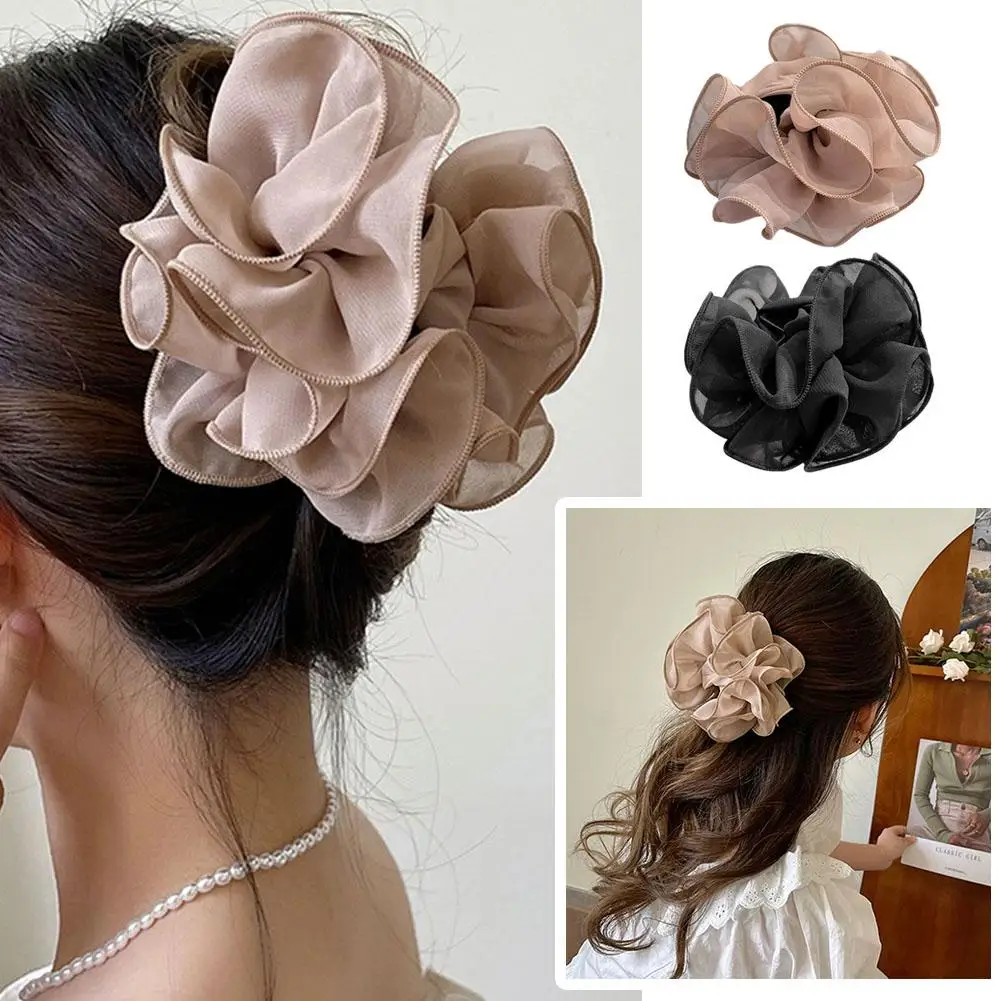 2024 Sweet Temperament Fashion Exaggerated Hair Band Hair Accessories Retro Wrinkle Chiffon Scrunchies for Women Girls