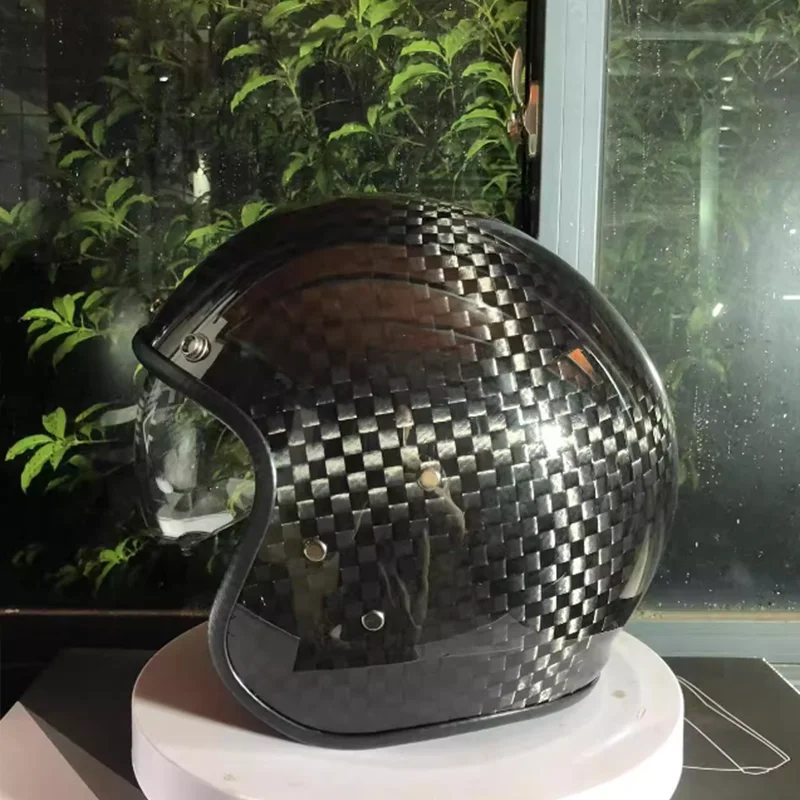 جديد وصول 12K ألياف الكربون تصميم 3/4 دراجة نارية نصف خوذة حزام قابل للتعديل مع الإفراج السريع الرجال النساء العالمي صالح DOT