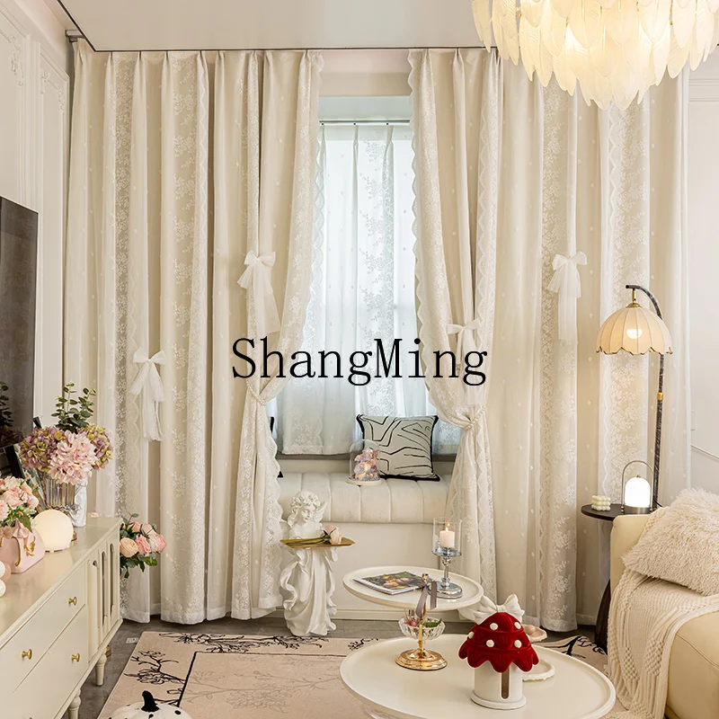 

DHY custom lace curtain gauze curtain double-layer high shading living room bedroom balcony bay window shading