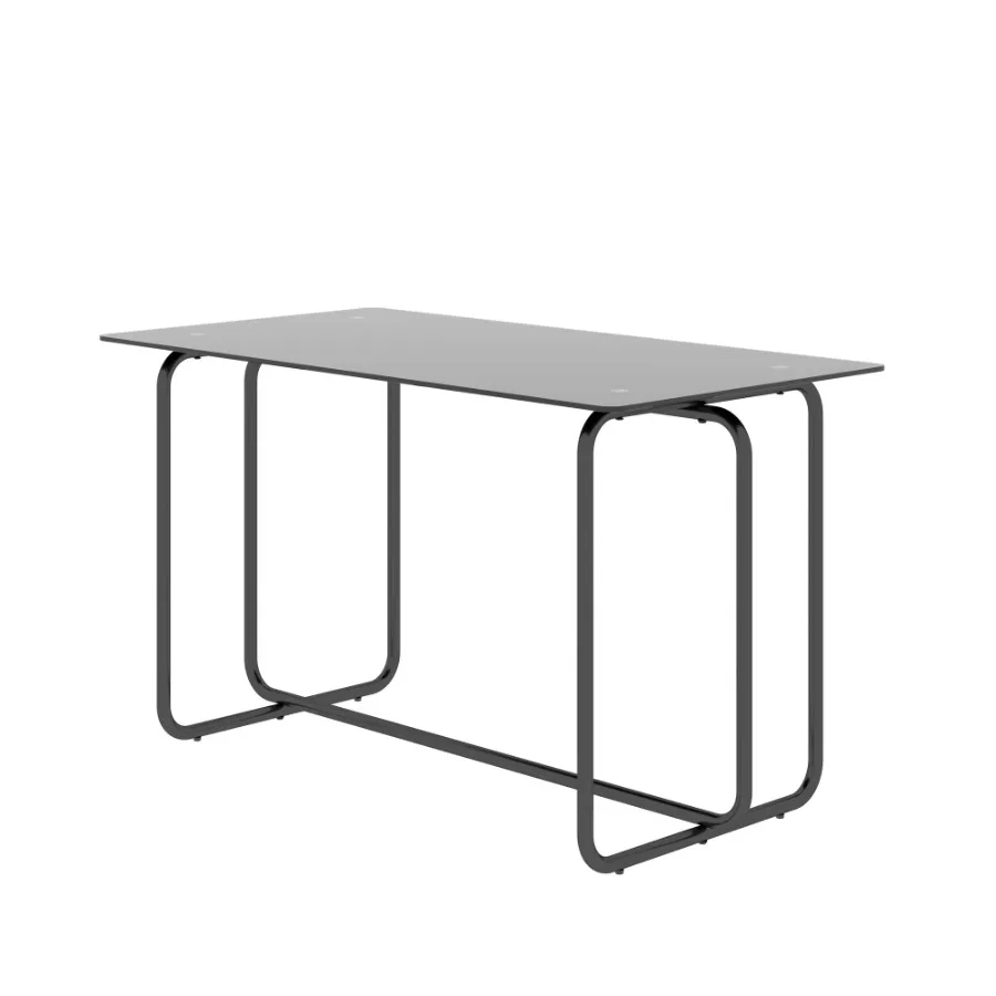 1-piece Rectangle Dining Table with Metal Frame Tempered Glass Dining Table for Kitchen Room Black