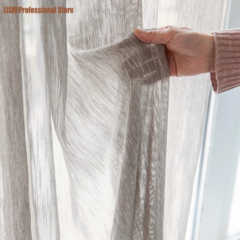 

Custom Tulle for Living Dining Room Bedroom Japanese-style Gray Linen Yarn New Chinese-style Nordic Simple Light-transmitting