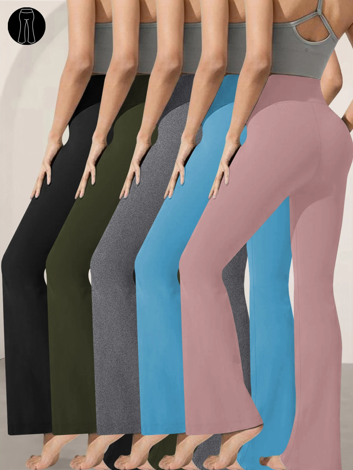 

5 пар женских расклешенных брюк для йоги с высокой талией и расширяющимся низом. Идеально подходит для йоги или повседневной носки.