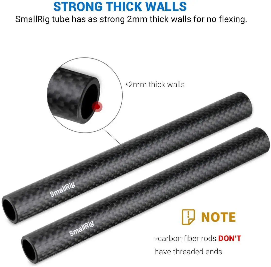 SmallRig-varilla de fibra de carbono de 15mm, sistema de soporte de varilla de 15mm (sin rosca), 6 "de largo, paquete de un par-1872
