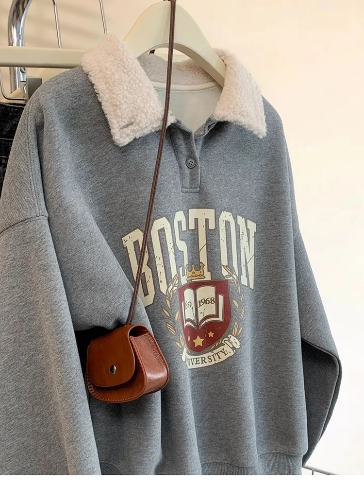 Extra grote 300 pou ey Hoodl Fce gevoerde sweatirt dames herfst winter losse thiened overhead rits neline