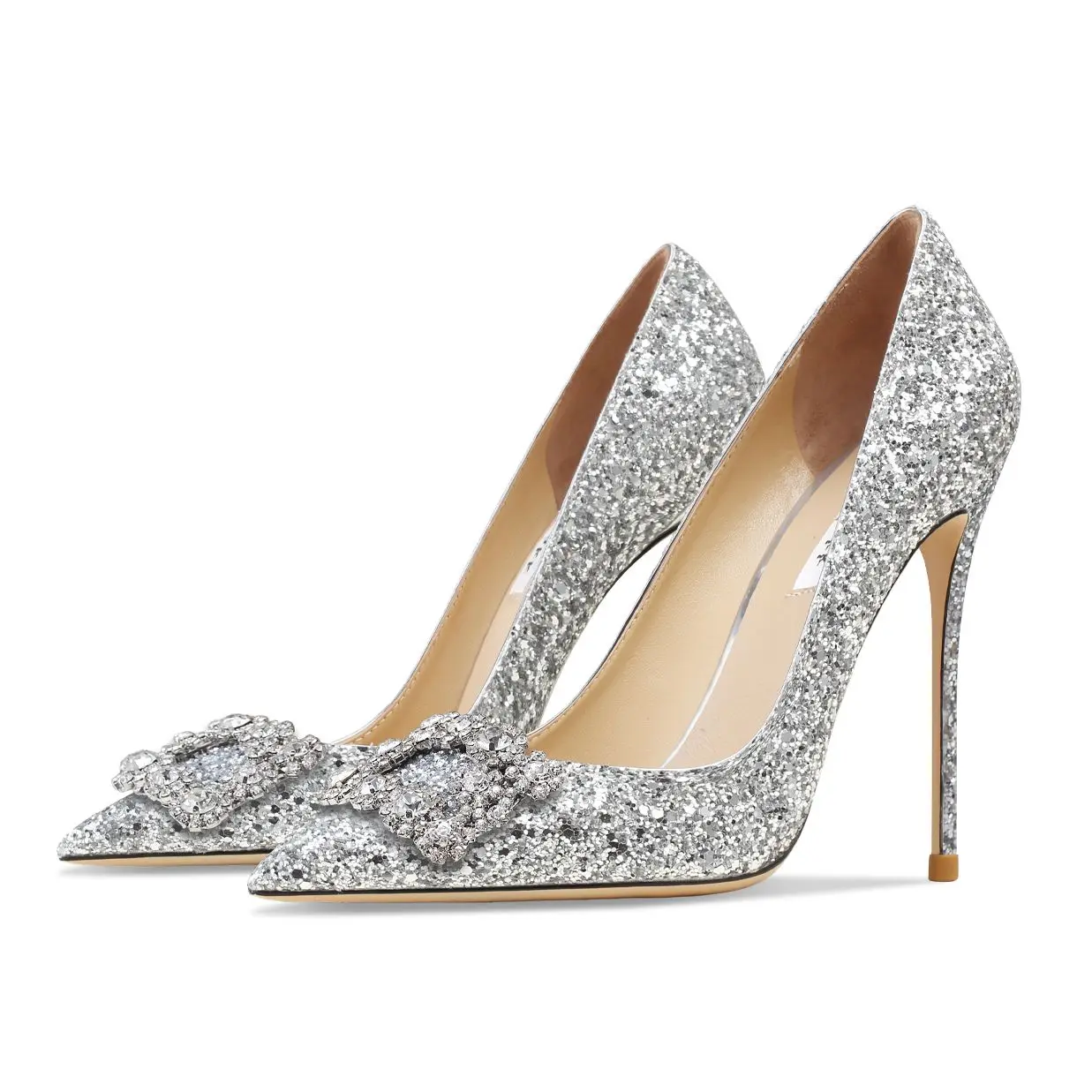 Luxury Crystal Sexy Buckle Women\'s High Heels Fashion Flash Pumps Party Pointed Wedding Shoes