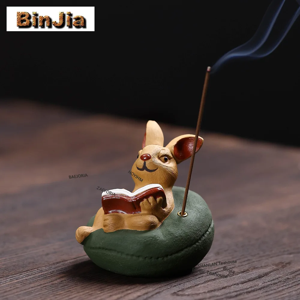 BAEJORIA Yixing Purple Clay Rabbit Tea Pet Ancient Fish Tank Landscaping Tea Figurine Play Toys Tea Statue Ornaments Supplies
