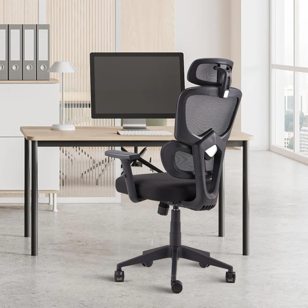 Ergonomic office chair with high-top upholstered mesh swivel chair with height-adjustable armrests and lumbar and head support