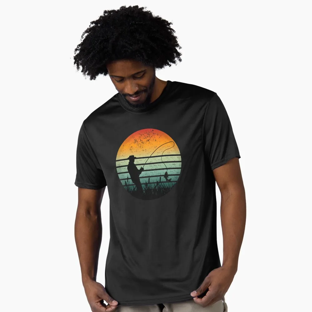 

Retro Sunset Vintage Fishing Gift T shirt Fishing Lovers 100% cotton print tee O-Neck Short Sleeve Graphic Clothes All size tops