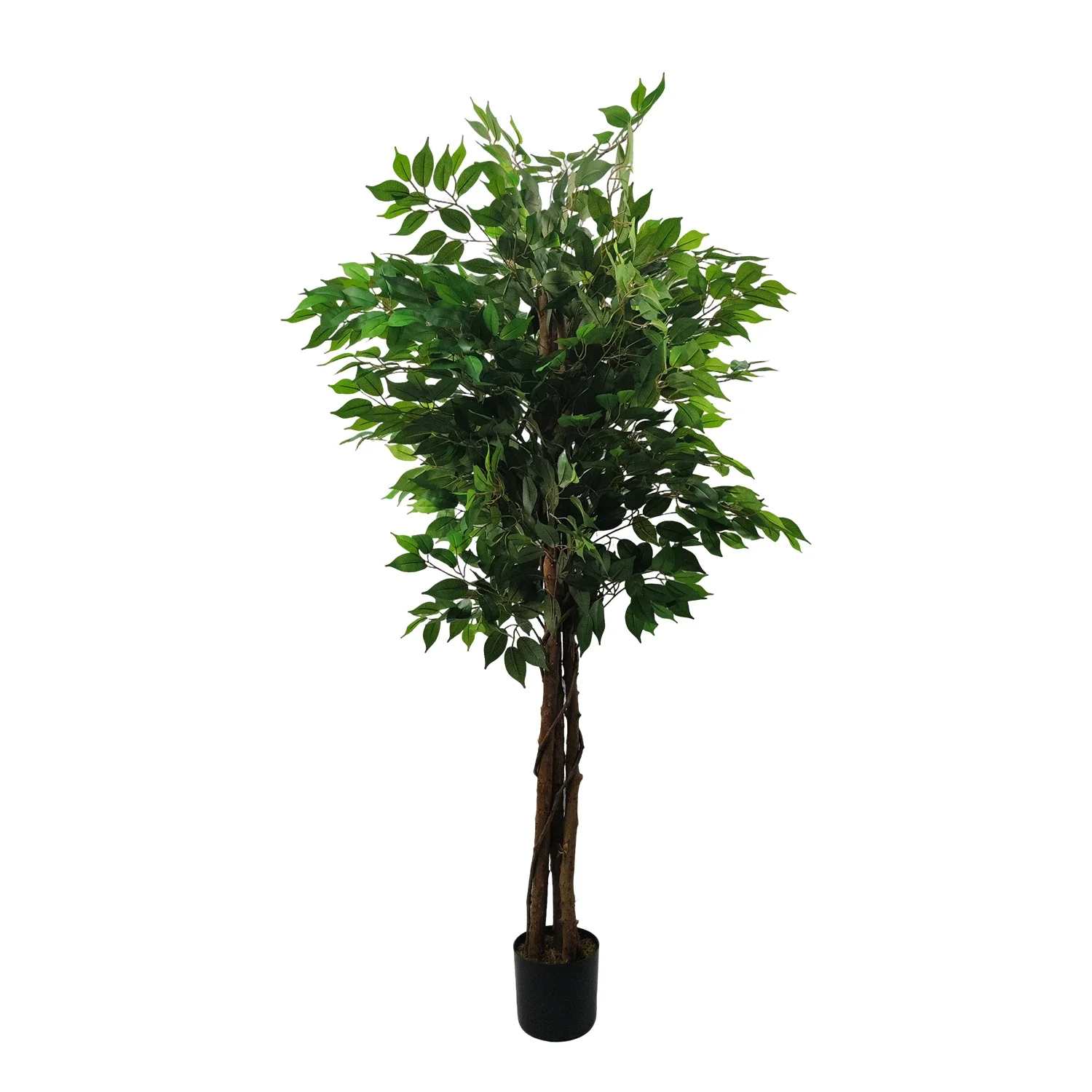150/180 cm künstlicher Ficus-Baum – immergrüne buschige Pflanze mit schwarzem Kunststofftopf für Heim- und Büro-Innendekoration