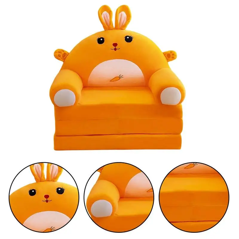 Kids Fold Out Couch Plush Cartoon Folding Out Chair Toddler Comfy Lounge Mini Sofa Children Home Portable Flip Open Kids Couch