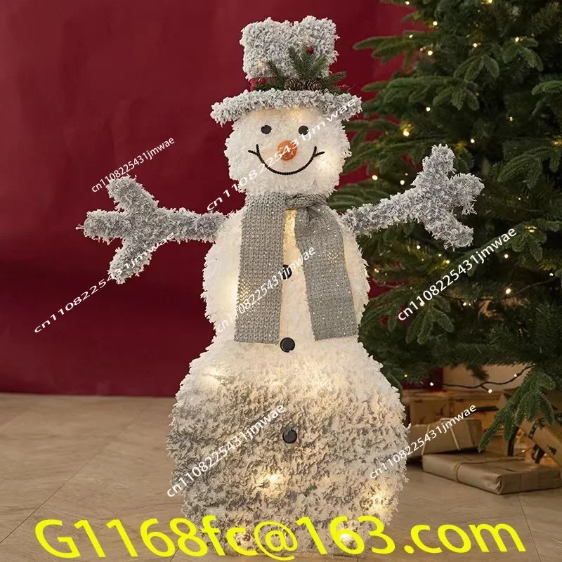 Flocking Snowman Christmas Decor Outdoor Collapsible Lighted Snowman with Led Xmas Decoration for Porch Yard Lawn Garden part