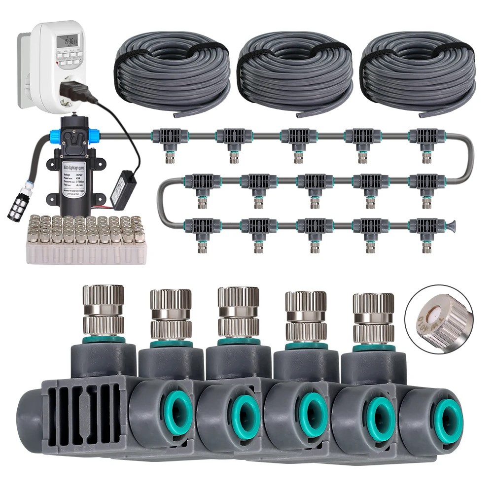 45W Pump 0.15MM Garden Outdoor Automatic Irrigation Cooling System 110-240V Power Three-Way Connection Piece Micro Mist Spray
