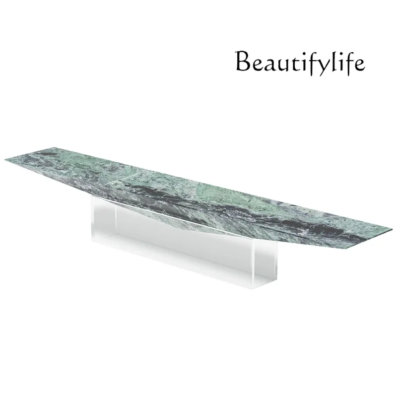 HI X "مجموعة حامل تلفزيون إيطالي بسيط - وحدة تحكم وسائط من الرخام الطبيعي والأكريليك، حجر فاخر مخصص صديق للبيئة من ENF"