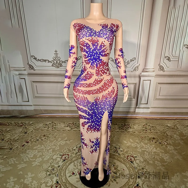 

New Purple Side Slit Dress Banquet Wedding Carpet Evening Wear Birthday Party Dresses For Woman