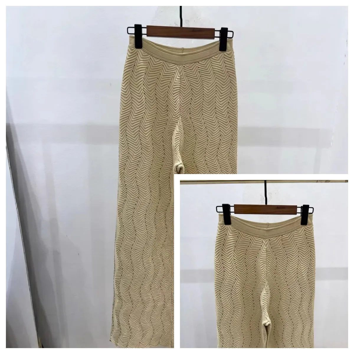 

Ladies' Hollowed Out Pants 26 Spring/Summer New Petal Edge Hook Flower Knitted Casual Straight Leg Pants