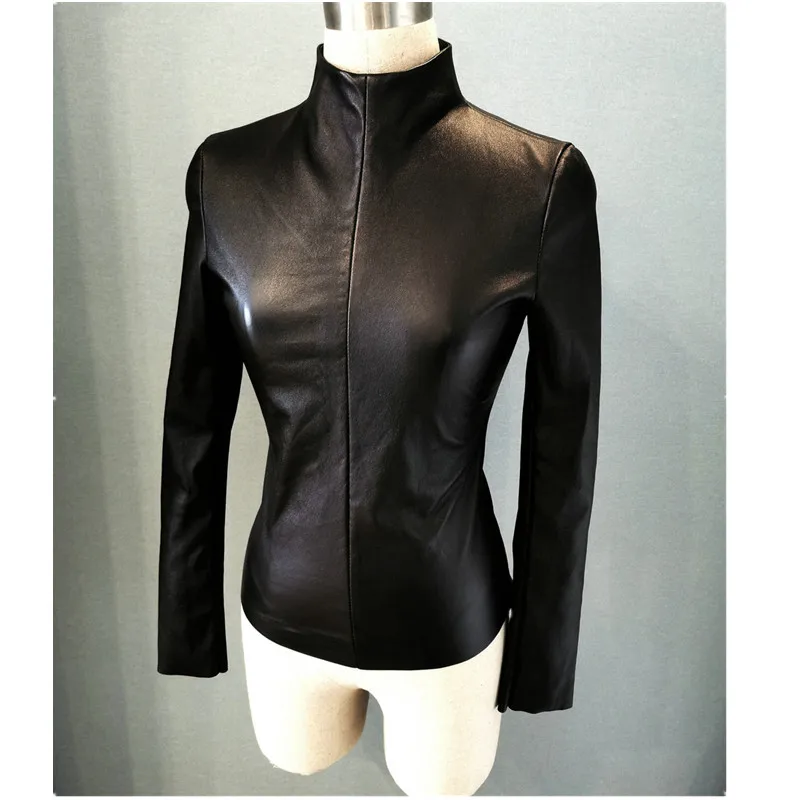 Chaqueta elástica de piel de oveja para mujer, tops de otoño e invierno, ajustada, elástica, genuina, delgada, nueva