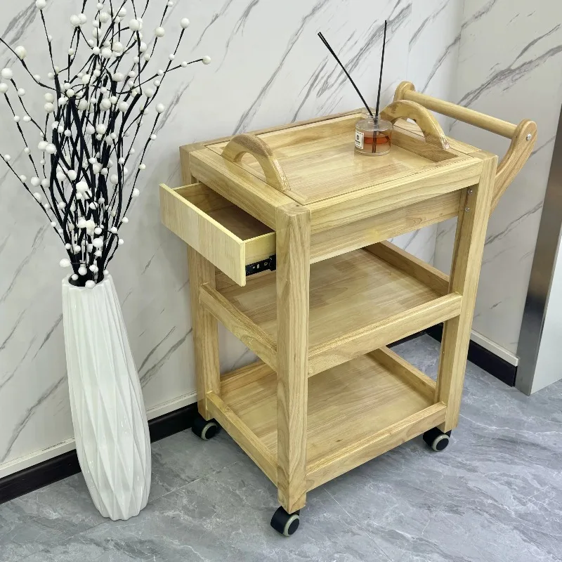 

Italian Minimalism Style Beauty Salon Trolley Shop Special Hair Salon Shelves Trolley Solid Wood Hairdressing Instrument Tool