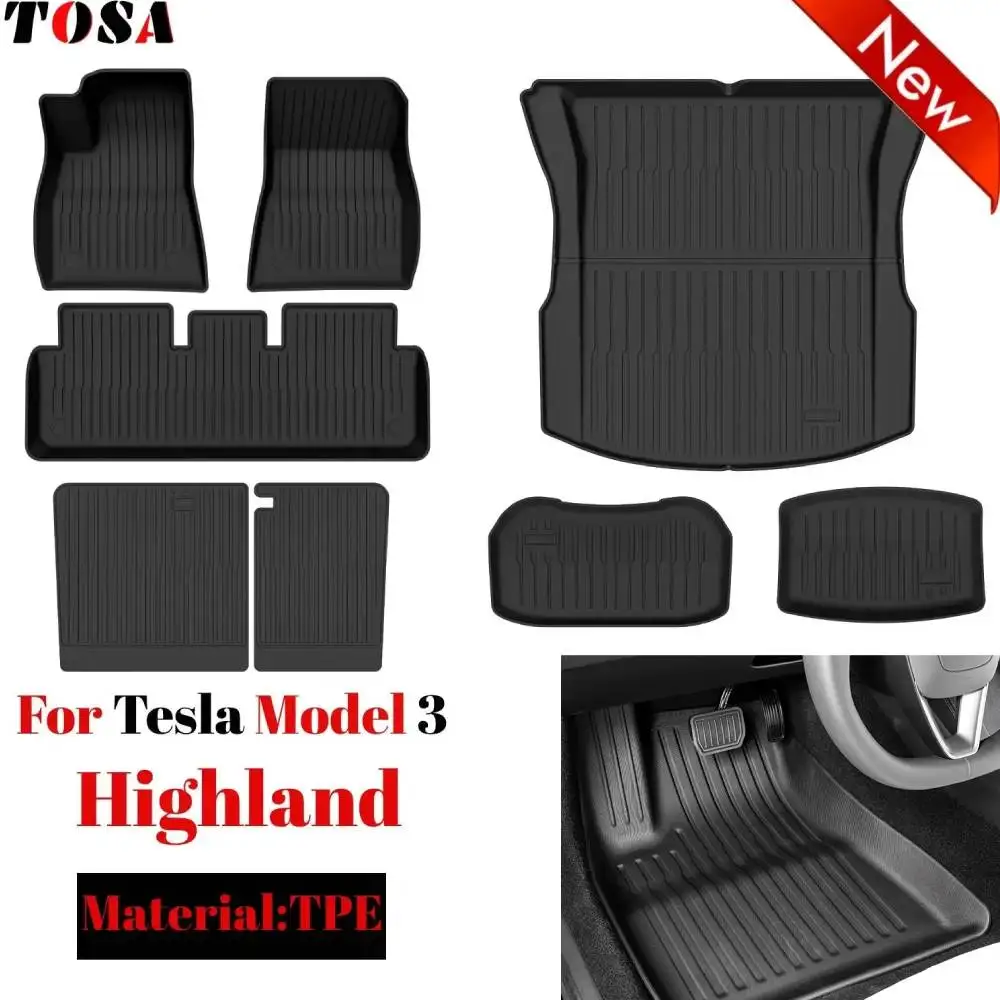 

For 2024 New Tesla Model 3 Highland Floor Mats TPE All Weather Front Rear Cargo Liner Mat, Waterproof Anti-Slip Mats Accessories
