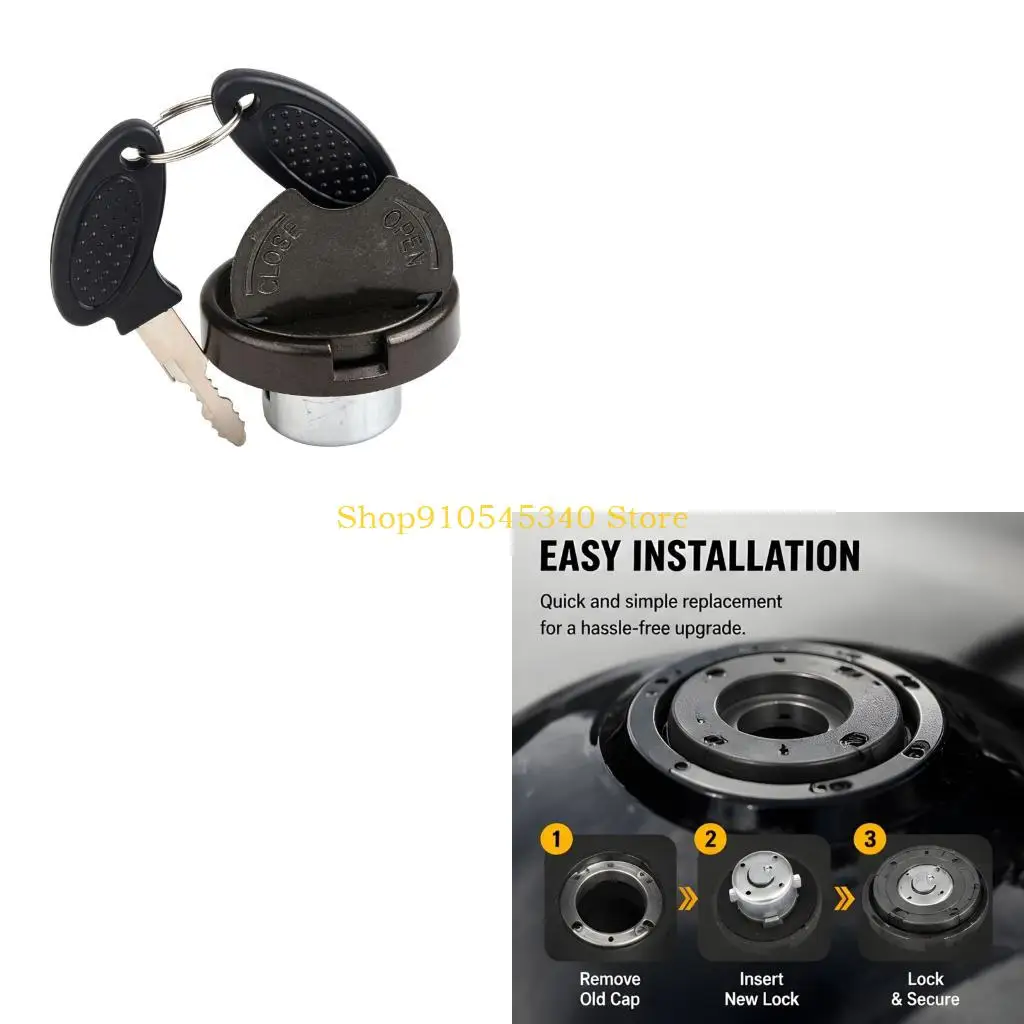 U2JA Cap Assembly with Two Matching Keys for Scooter GY6, Hinged Cover and Black Housing for Fuel Cap Replacement, Service Tasks