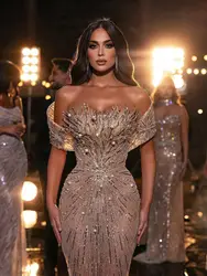 Abito da sposa a sirena di lusso con paillettes che borda perle Abiti da sposa con spalle scoperte Abiti da sposa personalizzati Sirena