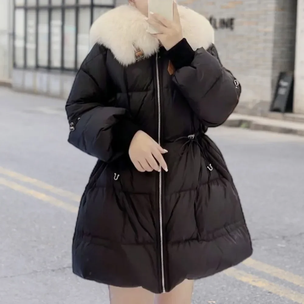 White Goose Down Coats Ladies Real Fox Fur Jacket 2024 New Women Winter Down Jackets Female Loose Warm Outerwear