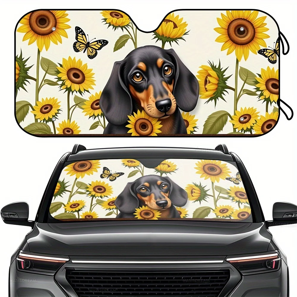 

1 шт. солнцезащитный козырек для лобового стекла автофургона с принтом собаки и подсолнухов, переднее окно, лобовое стекло для автофургонов, внутренняя защита от солнца с