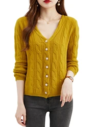 Cardigans for Women's Sweater 100% Merino Wool Cardigan Autunm Winter V Neck Vintage Soft Long Sleeve Knit Sweaters y2k Clothing