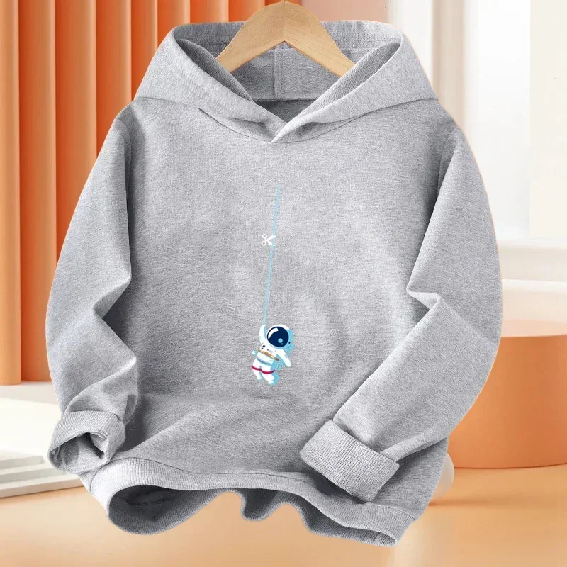 2024 Boys Girls Autumn Hoodies Cartoon Funny Astronaut Tops Children\'s Long Sleeve Hoody Sweatshirt Space Kids Clothes