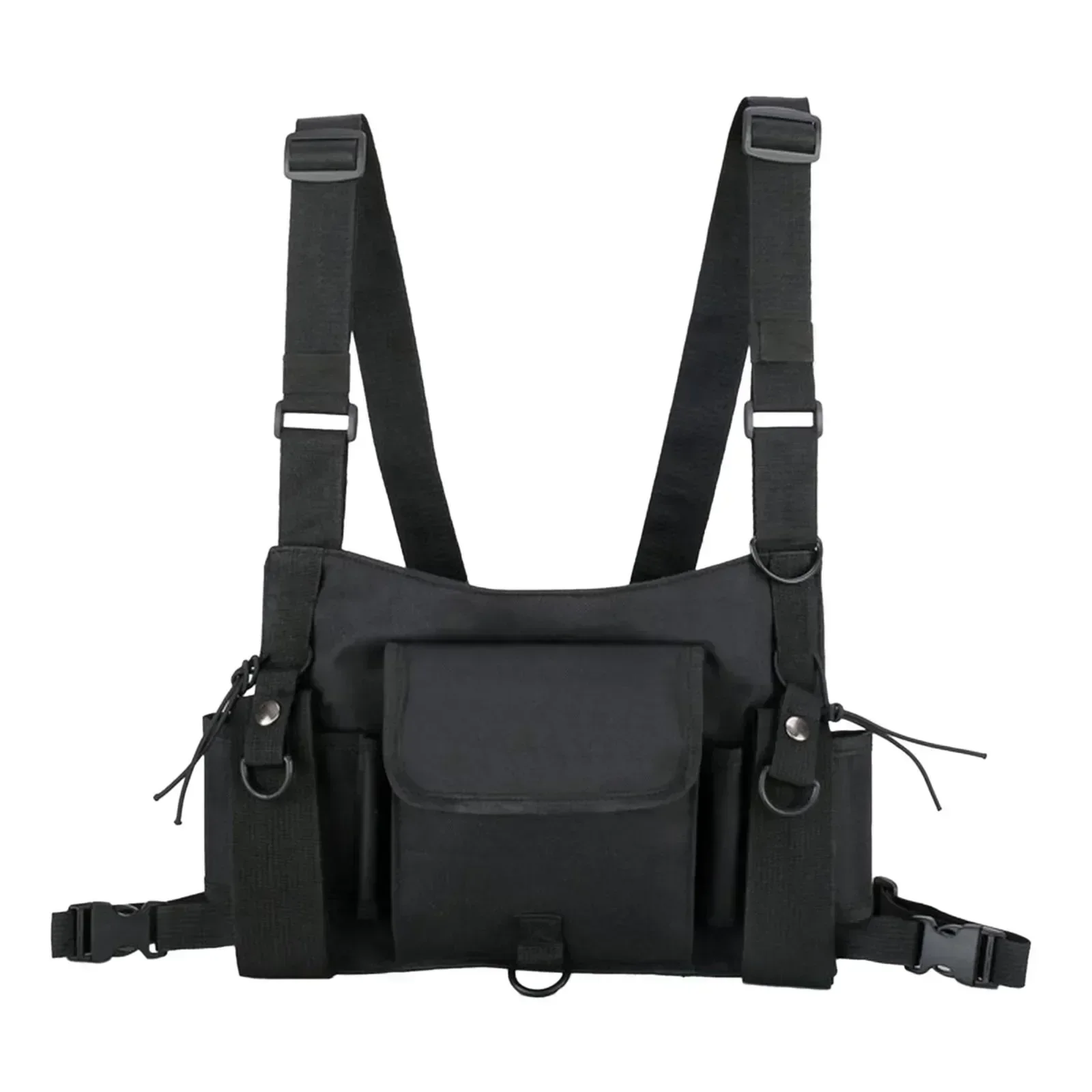 Black Chest Rig Bag Multifunctional Tactical Kanye West Chest Bag Tactical Harness Hip Hop Vest Streetwear Bag Casual Waist Pack