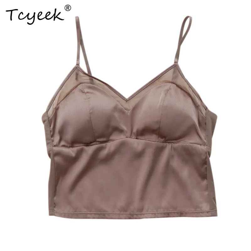 Tcyeek, forro de copo de 19mm 100% sutiã de seda real, feminino lindo costas finas sólidas, roupa íntima macia francesa, outono verão 2024 p48020qc