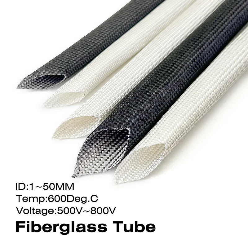 600 Deg.C High-Temp Resistant Fiberglass Tube 0.5~30mm HTG Cable Sleeve Soft Chemical Fiber Glass Wire Wrap Protector Insulation