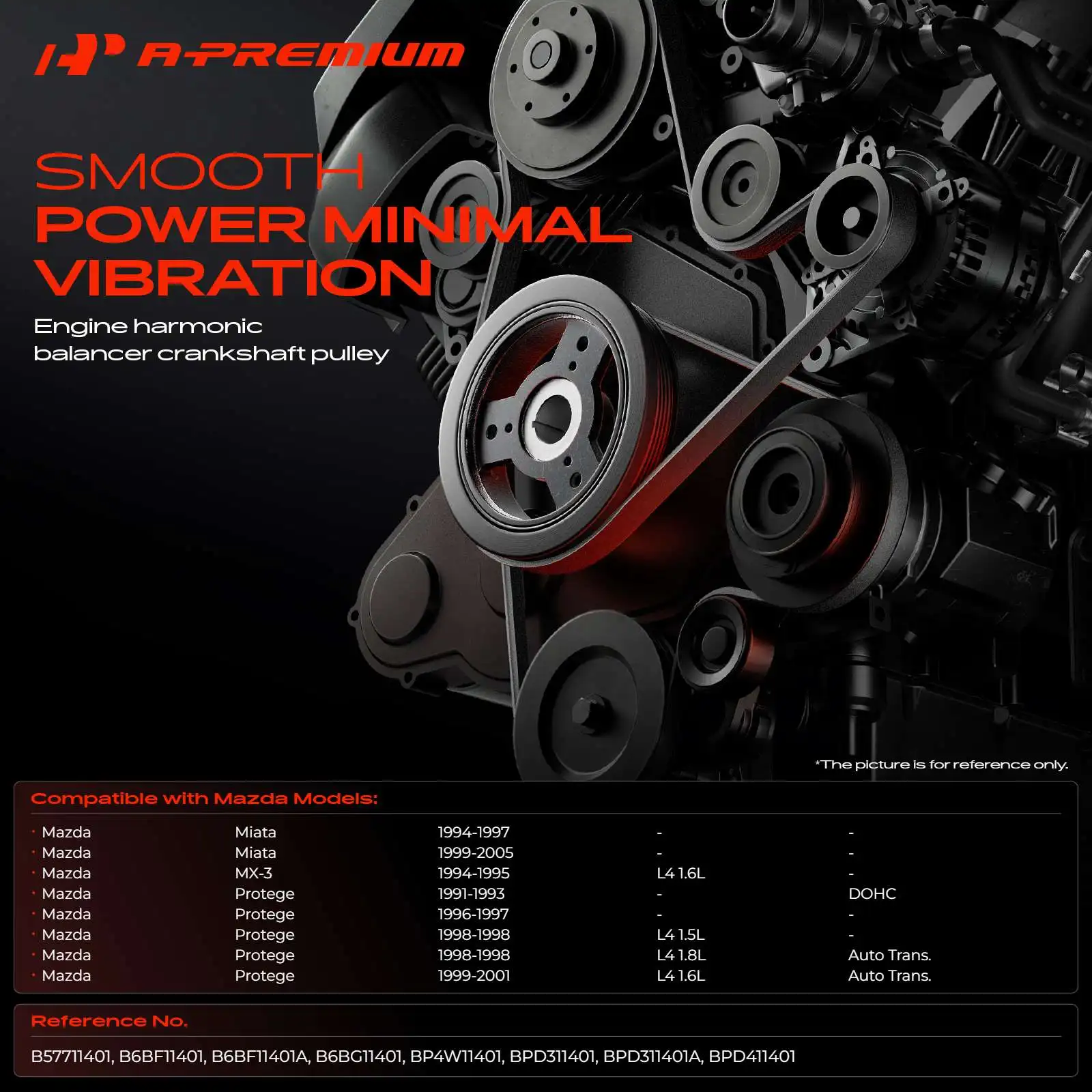 A-Premium Engine Harmonic Balancer for Mazda MX-3 1994-1995 Miata 1999-2005 Protege 1996-2001