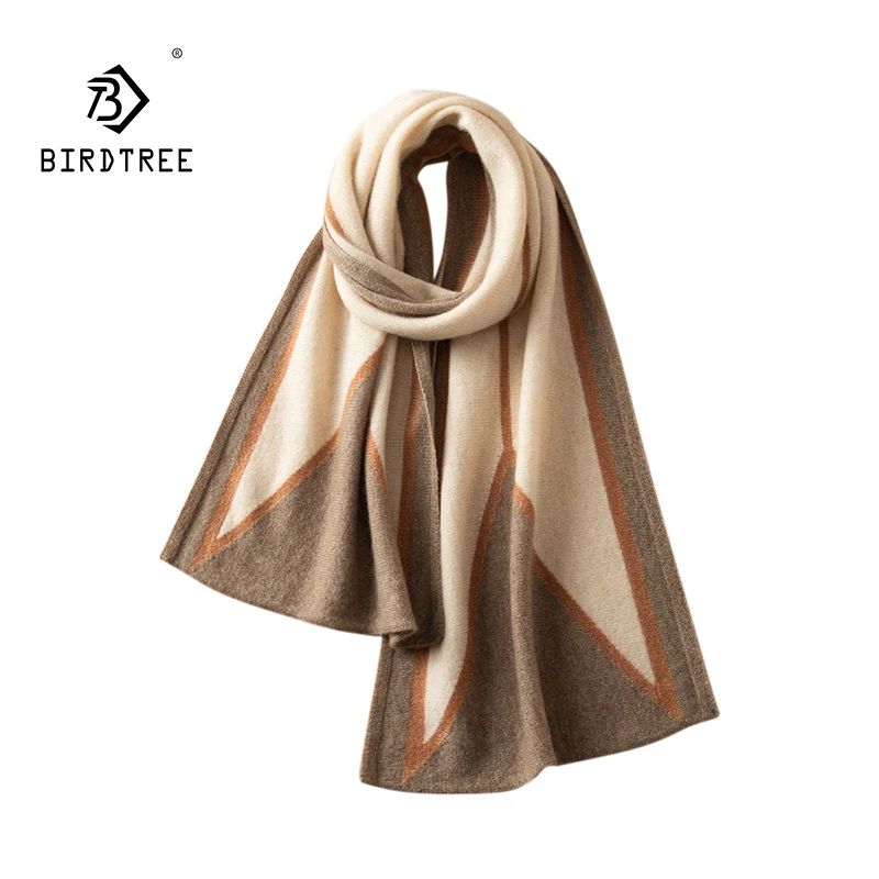 BirdTree, 100% Cashmere Elegant Scarf,women's Fashion Versatile Color Blocked Soft Warm Scarf, 2024 Autumn/winter Gift A48033KS