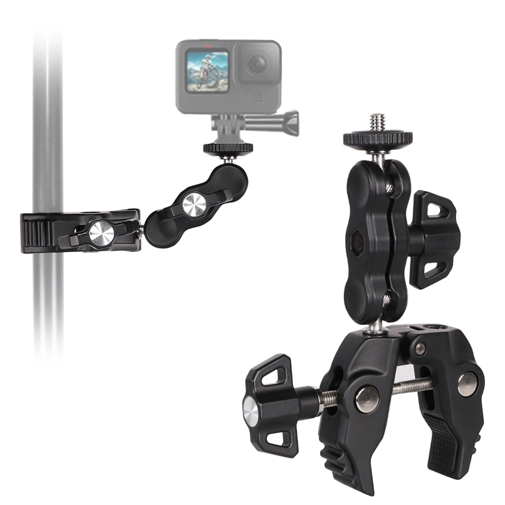 Universal Magic Arm Multi Functional Ballhead Clamp Double Ball Adapter Shoe Mount for Monitor Led Light Video 1/4