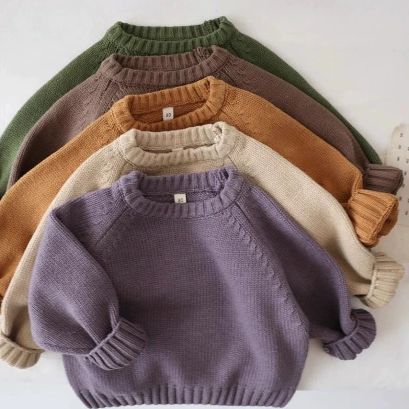 Herbst-Winter-Mode: Warme Pullover für Jungen und Mädchen, einfarbig, gestrickt, mit Rundhalsausschnitt, Oberteile für Kinder im Alter von 2 bis 8 Jahren, Unterhemd. – Detail 1