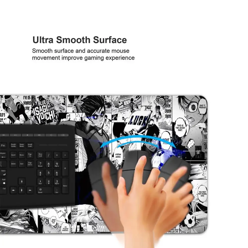 Black And White Anime Mouse Pad PC XXL Gamer Cabinet Mousepad Keyboard Rug Laptop Blue Lock Nagi Seishiro Desk Mat Soft Carpet