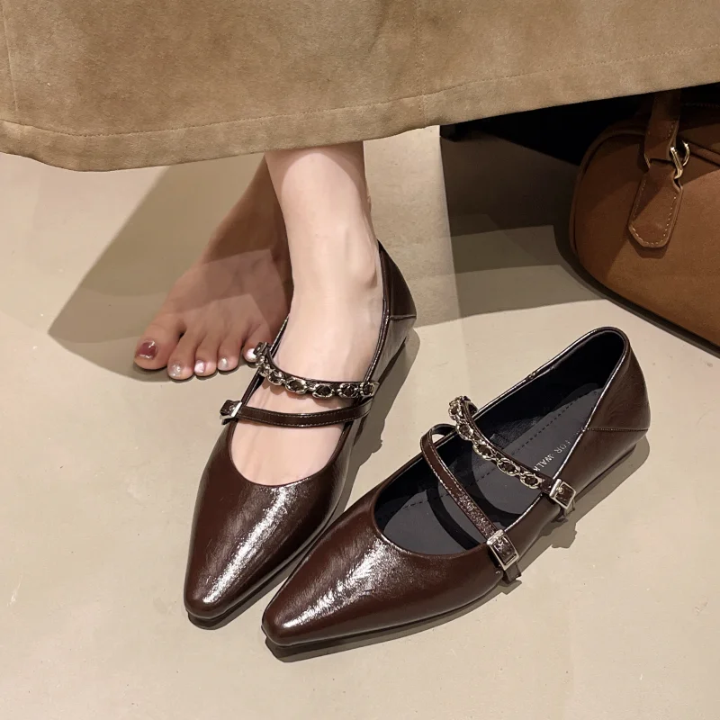 Novo estilo prata boca rasa sapatos de camada única feminino salto baixo retro elegante commuter salto grosso mary jane sapatos femininos