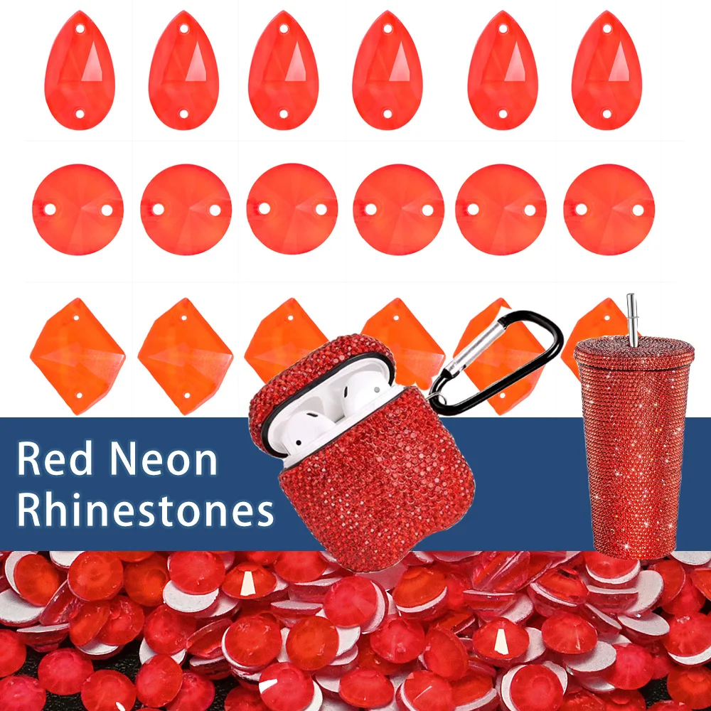 

Red Neon Sew On Rhinestone All Shape Mix Shape Glitter Glass Flatback Sewing Crystals бусины для рукоделия
