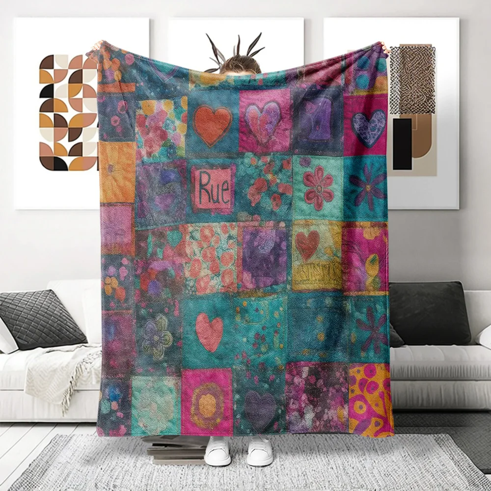 1pc Colorful Patchwork Style Flannel Blanket All-Season Office Nap Blanket Artistic Dorm Warm Throw